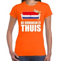 Bellatio Koningsdag t-shirt de Koningin is thuis oranje voor dames