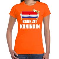 Bellatio Koningsdag t-shirt bank zit Koningin oranje voor dames