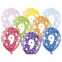 12x stuks ballonnen 9 jaar thema met sterretjes Multi