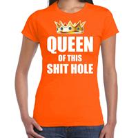 Bellatio Koningsdag t-shirt Queen of this shit hole oranje voor dames