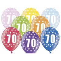 12x stuks Ballonnen 70 jaar print met sterretjes Multi