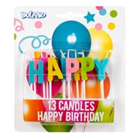 Boland kaarsjes op prikker Happy Birthday wax 13 stuks