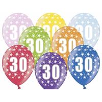 12x stuks verjaardag ballonnen 30 jaar thema met sterretjes Multi