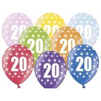 12x stuks verjaardag ballonnen 20 jaar thema met sterretjes Multi