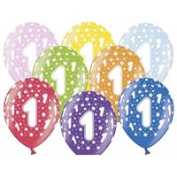 12x stuks verjaardag ballonnen 1 jaar thema met sterretjes Multi