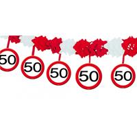 Folat 2x stuks verkeersborden verjaardag slingers 50 jaar van 4 meters Multi