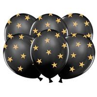 Ballonnen zwart met goudkleurige sterren 6 stuks