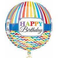 Folie ballon orbz/rond Gefeliciteerd/Happy Birthday cm met helium gevuld Multi