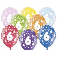 12x Stuks verjaardag Ballonnen 6 jaar met sterretjes 30 cm Multi
