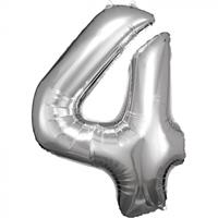 Amscan Super Shape Folienballon Silber, Zahlenballon 4, 66 x 88 cm silber
