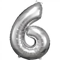 Amscan Super Shape Folienballon Silber, Zahlenballon 6, 55 x 88 cm silber