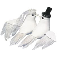 Rayher hobby materialen Pakket van 2x stuks duiven decoratie bruidspaar 8 cm - Feestdecoratievoorwerp