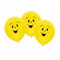 12x stuks gele Party ballonnen smiley emoticons thema - Ballonnen