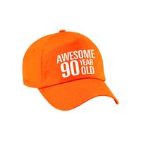 Bellatio Awesome 90 year old verjaardag pet / cap oranje voor dames