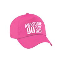 Bellatio Awesome 90 year old verjaardag pet / cap roze voor dames