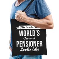 Bellatio This is what the worlds greatest pensioner looks like pensioen cadeau tas zwart heren - Feest Boodschappentassen