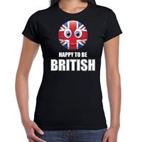 Bellatio Verenigd Koninkrijk emoticon Happy to be British landen t-shirt zwart dames - Feestshirts