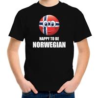 Bellatio Noorwegen emoticon Happy to be Norwegian landen t-shirt zwart kinderen (146-152) - Feestshirts