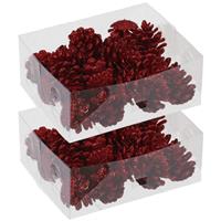 Bellatio 48x Rode glitter decoratie dennenappels 4,5 cm - Feestdecoratievoorwerp