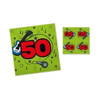 40x Servetten 50 jaar verjaardag groen/rood 33 x 33 cm - Feestservetten