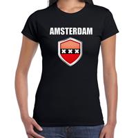 Bellatio Amsterdam supporter t-shirt met Amsterdamse vlag schild zwart dames - Feestshirts