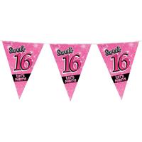 16 jaar vlaggenlijnen Sweet 16 roze 10 meter - Vlaggenlijnen