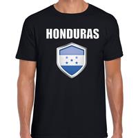 Bellatio Honduras landen supporter t-shirt met Hondurese vlag schild zwart heren - Feestshirts