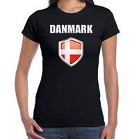 Bellatio Denemarken landen supporter t-shirt met Deense vlag schild zwart dames - Feestshirts