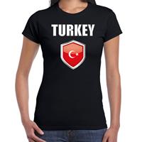 Bellatio Turkije landen supporter t-shirt met Turkse vlag schild zwart dames - Feestshirts