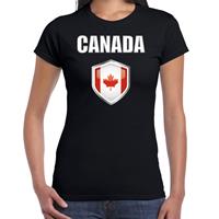 Bellatio Canada landen supporter t-shirt met Canadese vlag schild zwart dames - Feestshirts