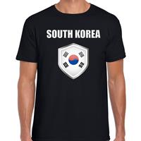 Bellatio Zuid Korea landen supporter t-shirt met Zuid Koreaanse vlag schild zwart heren - Feestshirts