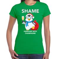 Bellatio Pinguin Kerst t-shirt / outfit Shame penguins with champagne groen voor dames