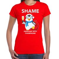 Bellatio Pinguin Kerst t-shirt / outfit Shame penguins with champagne rood voor dames