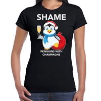 Bellatio Pinguin Kerst t-shirt / outfit Shame penguins with champagne zwart voor dames