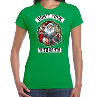 Bellatio Fout Kerstshirt / outfit Dont fuck with Santa groen voor dames