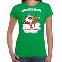 Bellatio Fout Kerstshirt / outfit Drank en drugs groen voor dames