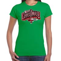 Bellatio Merry Christmas Kerstshirt / Kerst t-shirt groen voor dames