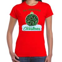 Bellatio Wiet Kerstbal shirt / Kerst t-shirt All i want for Christmas rood voor dames
