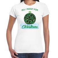 Bellatio Wiet Kerstbal shirt / Kerst t-shirt All i want for Christmas wit voor dames