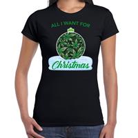 Bellatio Wiet Kerstbal shirt / Kerst t-shirt All i want for Christmas zwart voor dames