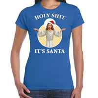 Bellatio Holy shit its Santa fout Kerstshirt / outfit blauw voor dames