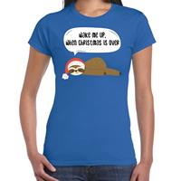 Bellatio Luiaard Kerst t-shirt / outfit Wake me up when christmas is over blauw voor dames