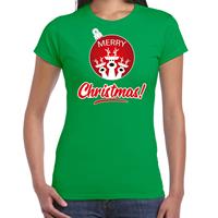 Bellatio Rendier Kerstbal shirt / Kerst t-shirt Merry Christmas groen voor dames