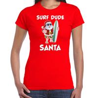 Bellatio Surf dude Santa fun Kerstshirt / outfit rood voor dames