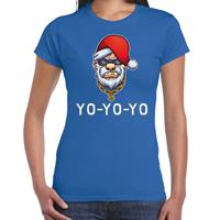 Bellatio Gangster / rapper Santa fout Kerstshirt / outfit blauw voor dames