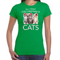 Bellatio Kitten Kerst t-shirt / outfit All i want for Christmas is cats groen voor dames