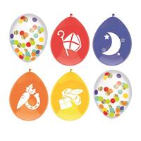 Set van 6x stuks gekleurde/confetti Sinterklaas ballonnen - Ballonnen