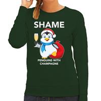 Bellatio Pinguin Kerstsweater / outfit Shame penguins with champagne groen voor dames