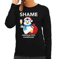 Bellatio Pinguin Kerstsweater / outfit Shame penguins with champagne zwart voor dames