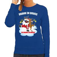 Bellatio Foute Kerstsweater / outfit Drank en drugs blauw voor dames